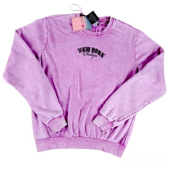 Balanced Motion Tie Dye Sweatshirt Pink Embroidered New York Champs Graphic Top - Picture 1 of 15